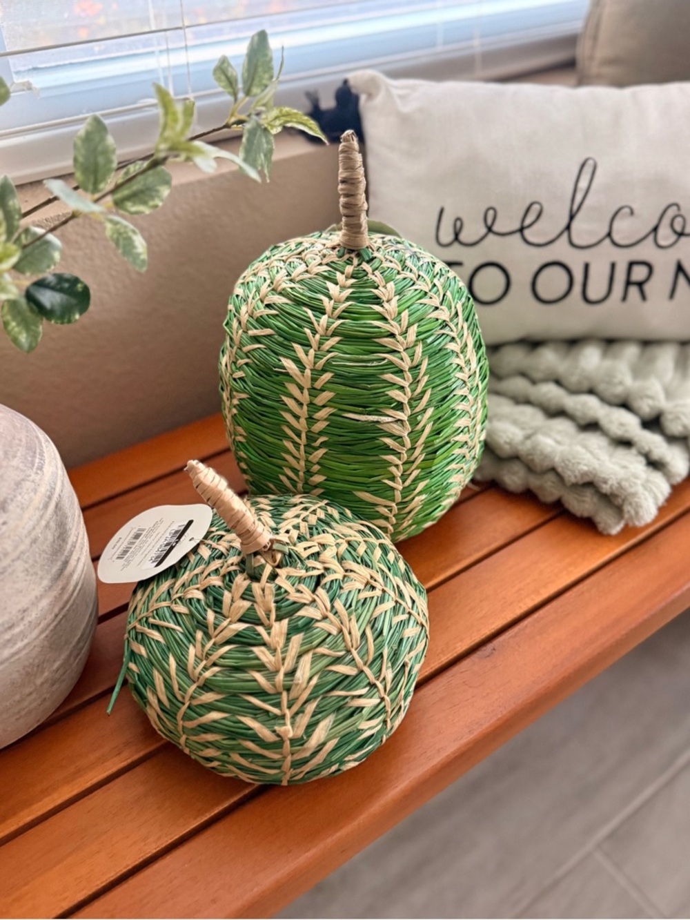 Threshold Green Woven Pumpkin Pair Holiday Decor